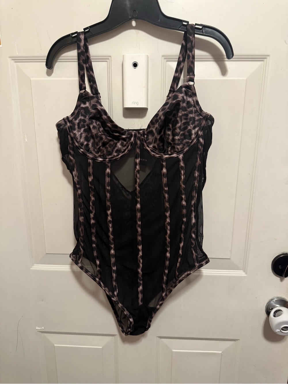 Torrid Black Mesh and Leopard Print BodySuit Sz 0